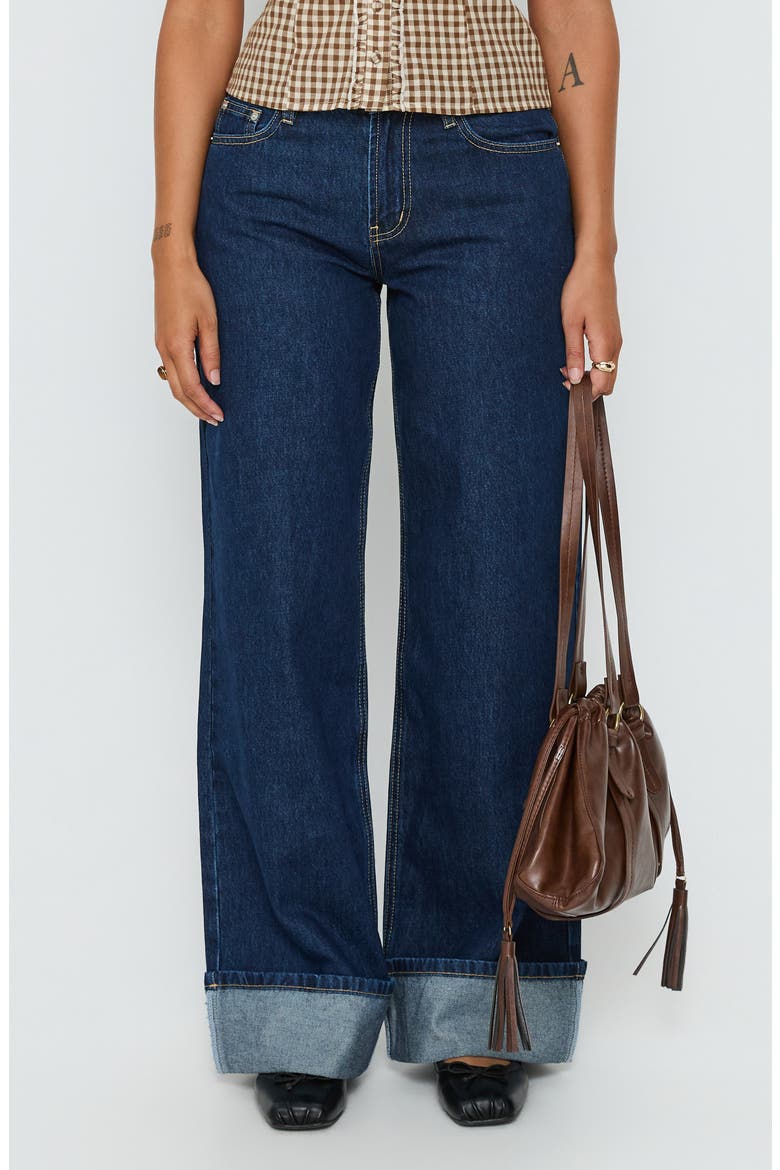 Darla Low Rise Straight Leg Cuffed Jeans, Main, color, DARK BLUE WASH