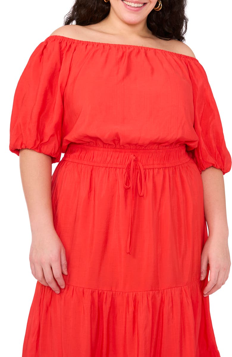 Vince Camuto Off the Shoulder Tiered Maxi Dress, Alternate, color, Cayenne