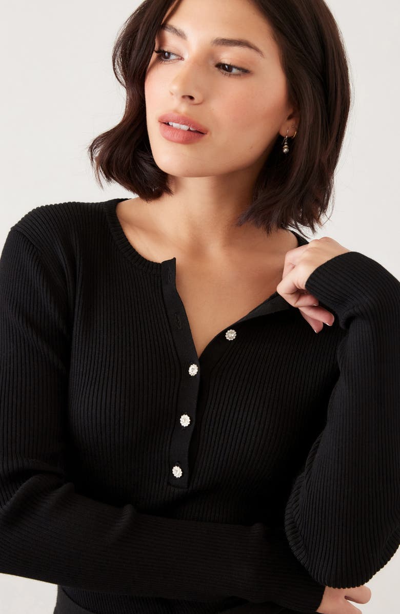 Karen Kane Rib Henley Sweater, Alternate, color, Black