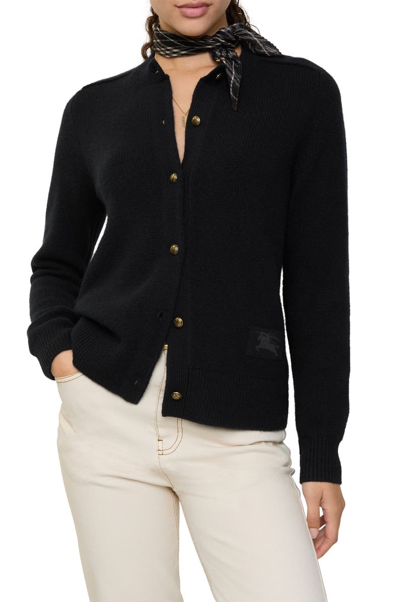 Burberry Clara EKD Cashmere Blend Cardigan, Alternate, color, Black