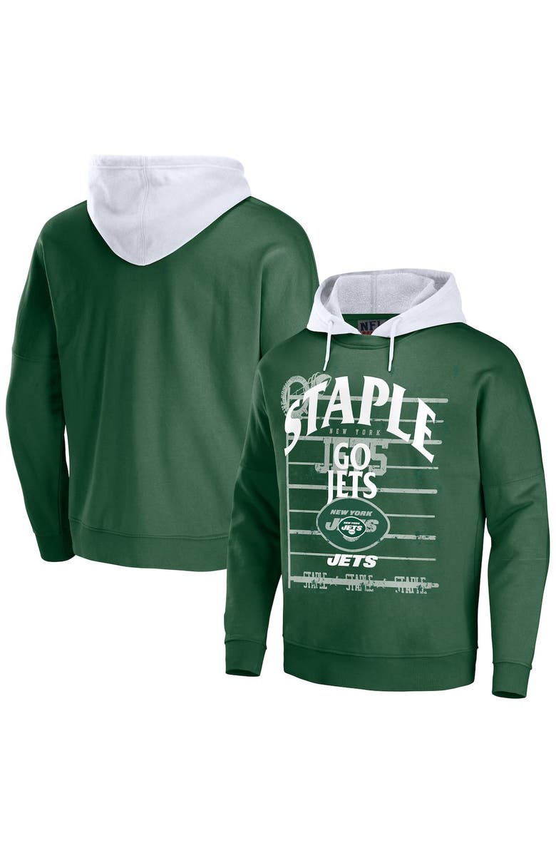 STAPLE Men's NFL x Staple Green New York Jets Throwback Vintage Wash Pullover Hoodie, Main, color, 