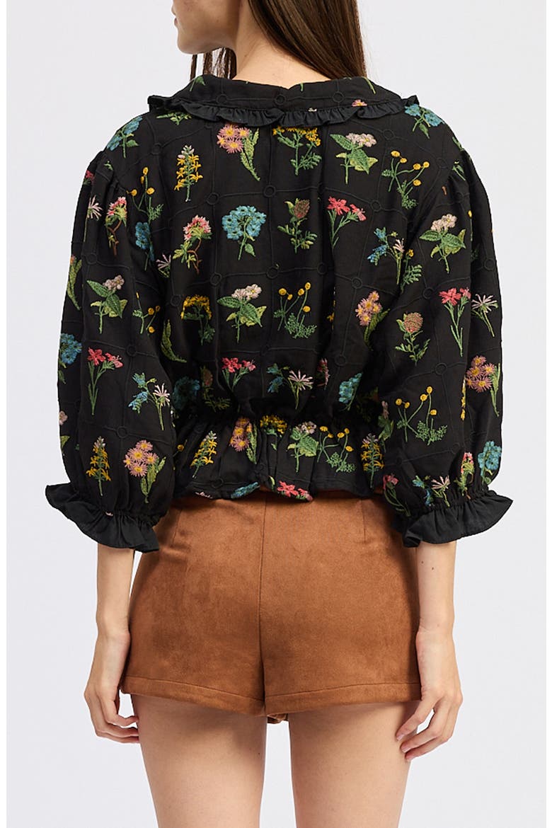 Lia Embroidered Ruffle Peplum Button-Up Shirt, Alternate, color, BLACK MULTI