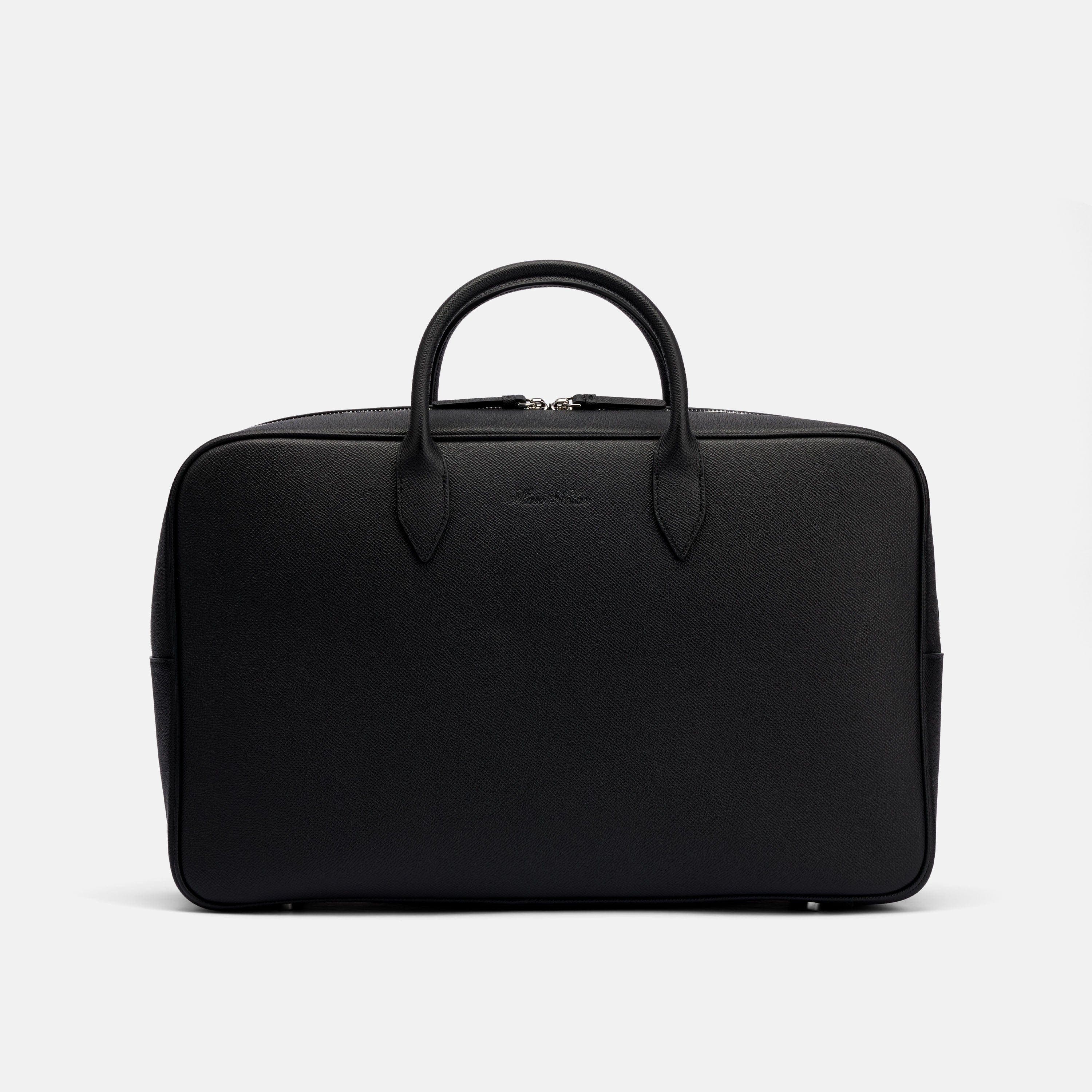 Pebble Calf Leather Briefcase Duffle, Main, color, Black