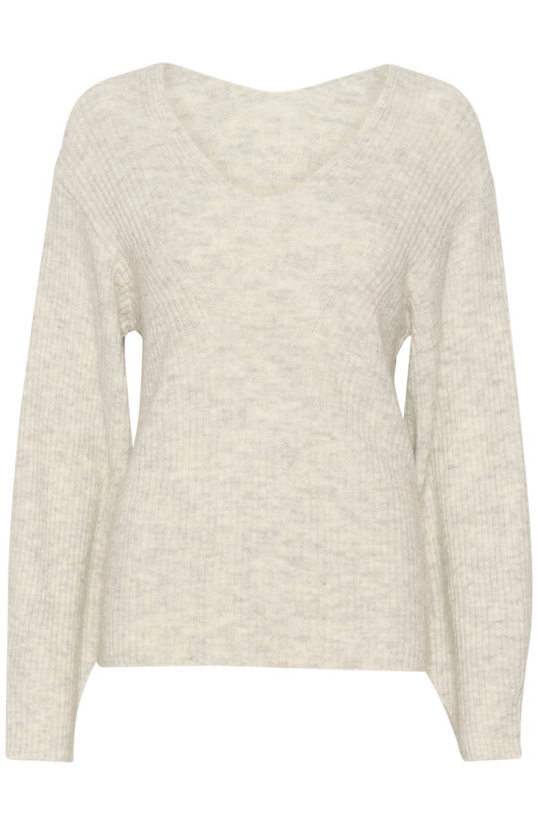 Soaked in Luxury Slrakel V-Neck Rib Knit Pullover, Alternate, color, White Grey Melange