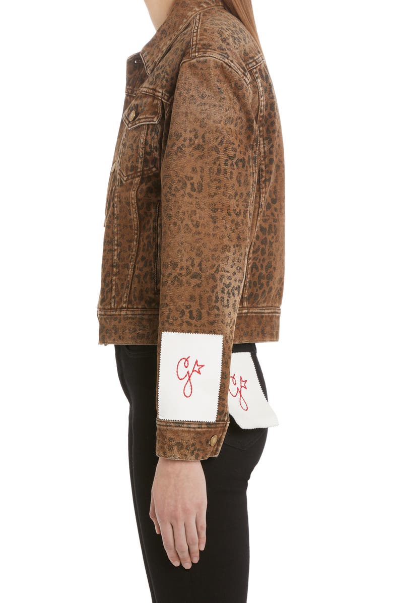 Golden Goose Crop Leopard Print Denim Jacket, Alternate, color,
