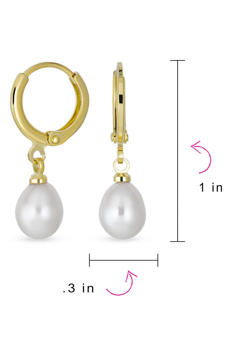BLING JEWELRY Classic Bridal Freshwater Pearl Drop Huggie Earrings, Alternate, color, White
