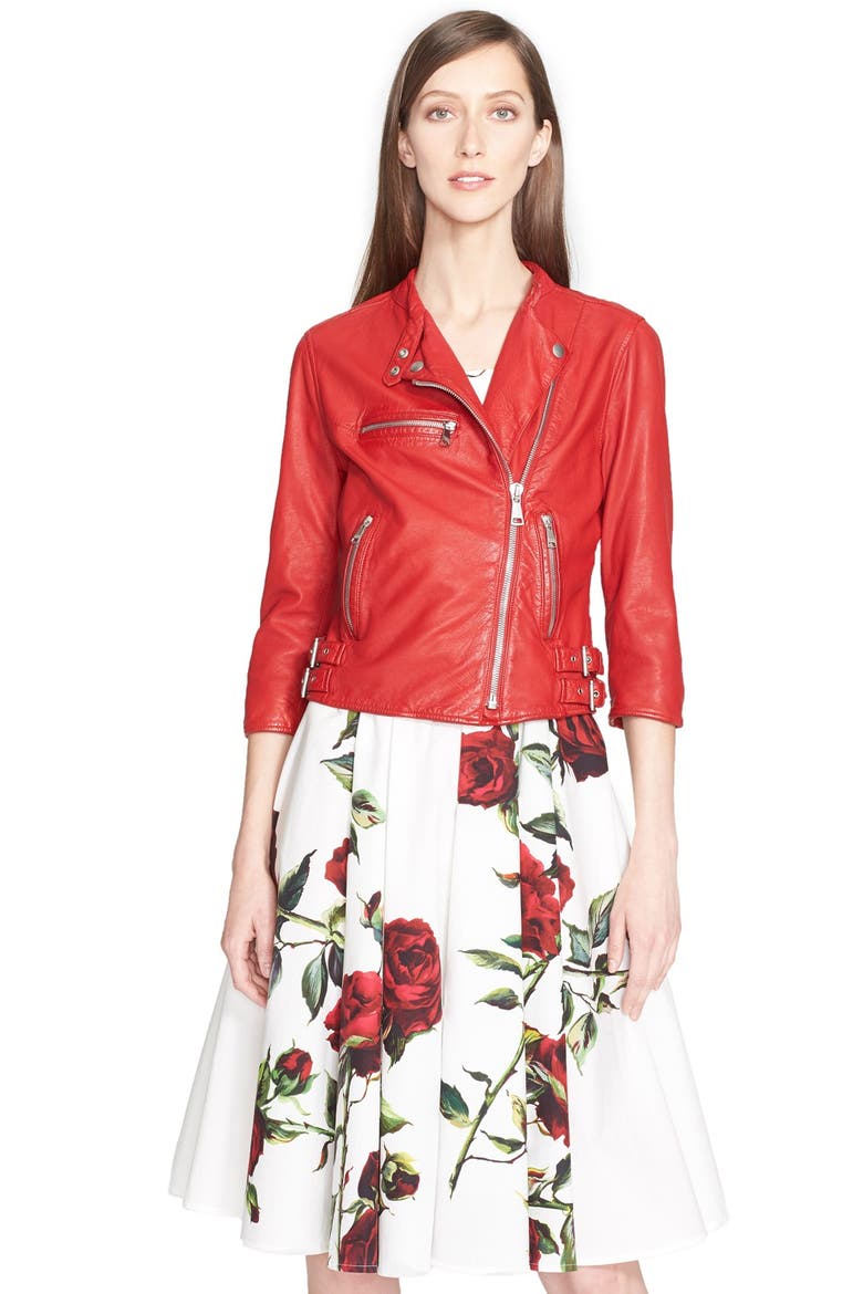 Washed Nappa Leather Moto Jacket, Alternate, color, RED