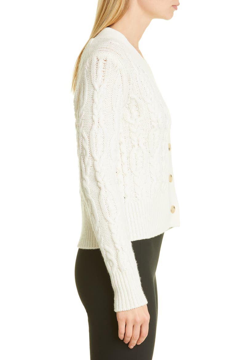Triple Braid Cable Wool & Cashmere Cardigan, Alternate, color, OFF WHITE