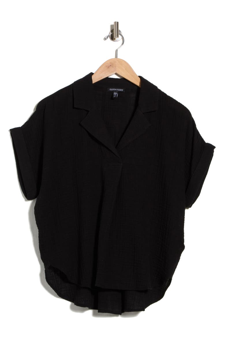 Eileen Fisher Notch Collar Roll Cuff Shirt, Alternate, color, Black