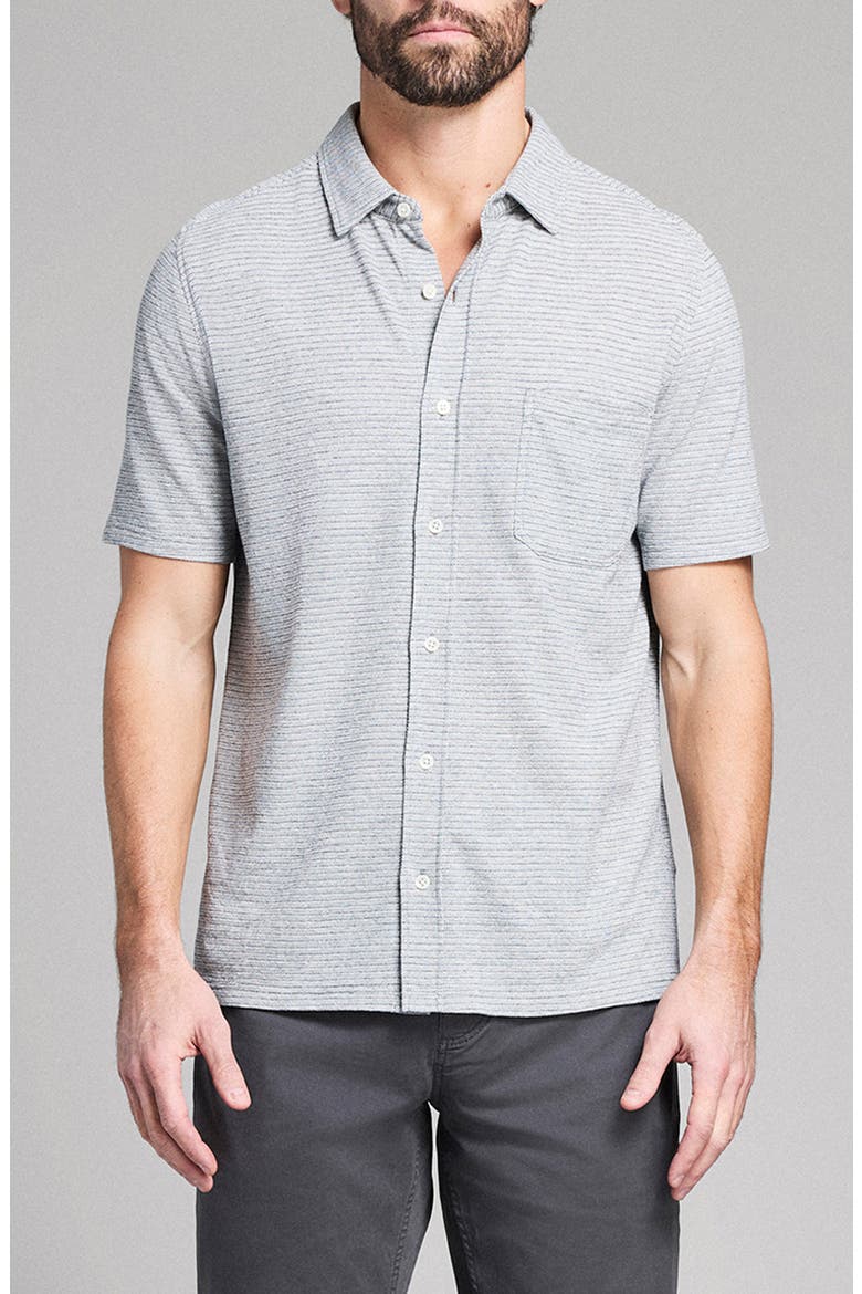 Textured Treme Knit Short Sleeve Button-Up Shirt, Main, color, GREY HEATHER