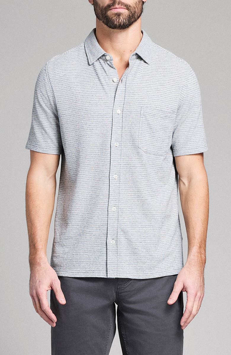 Billy Reid Textured Treme Knit Short Sleeve Button-Up Shirt, Main, color, Grey Heather