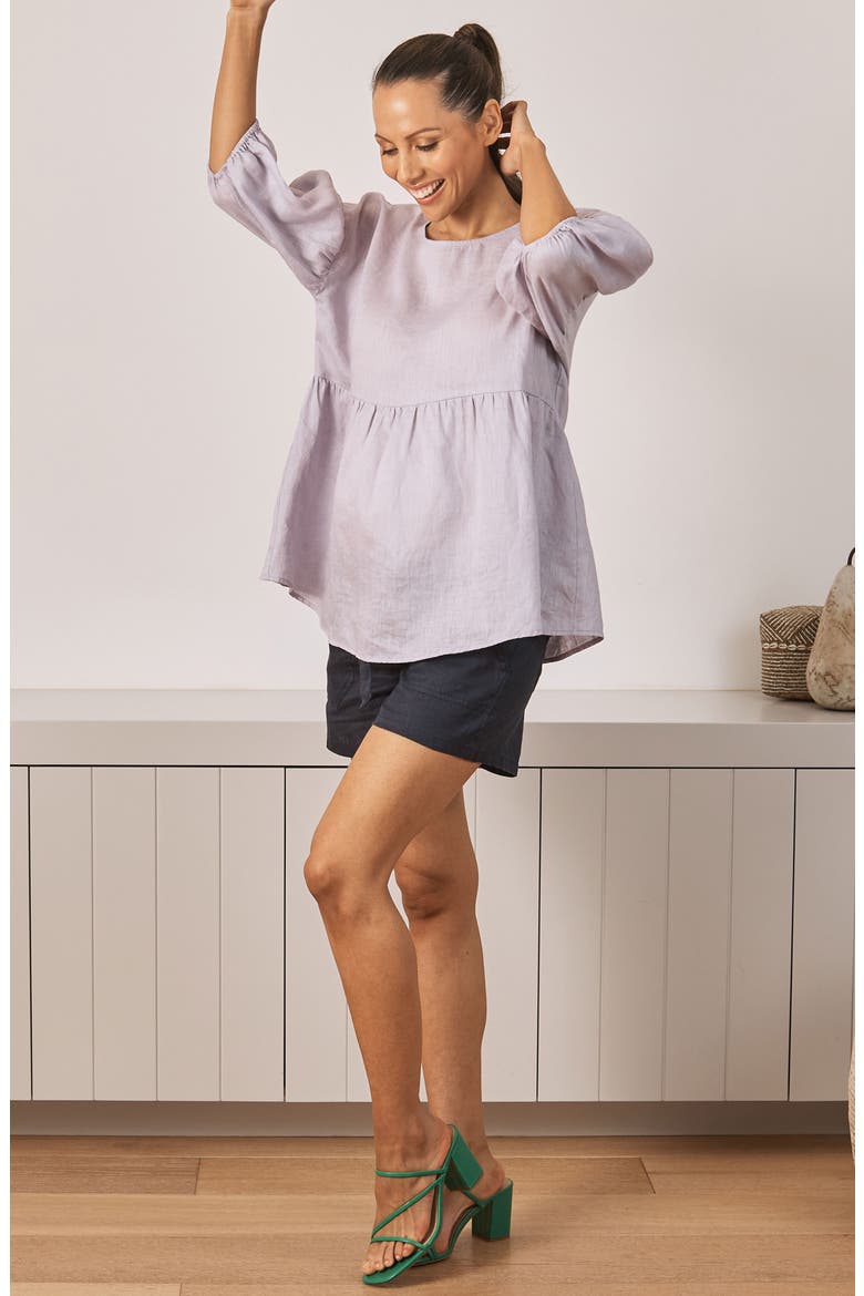 Tie Waist Linen Maternity Shorts, Alternate, color, NAVY