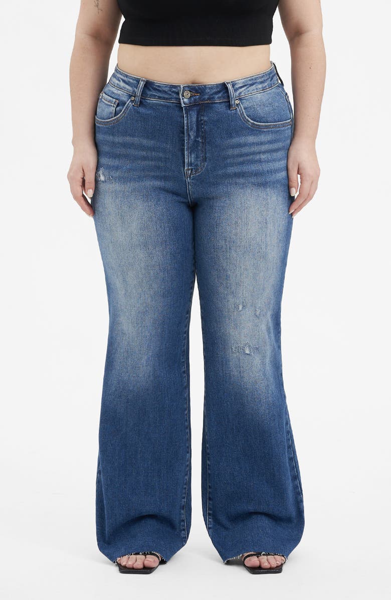 Bayeas High Waist Raw Hem Wide Leg Jeans, Main, color, Azure