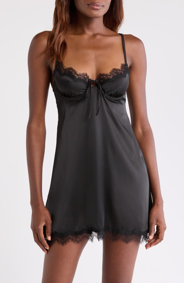 Kat The Label Sorrento Lace Trim Underwire Slip Chemise, Main, color, 