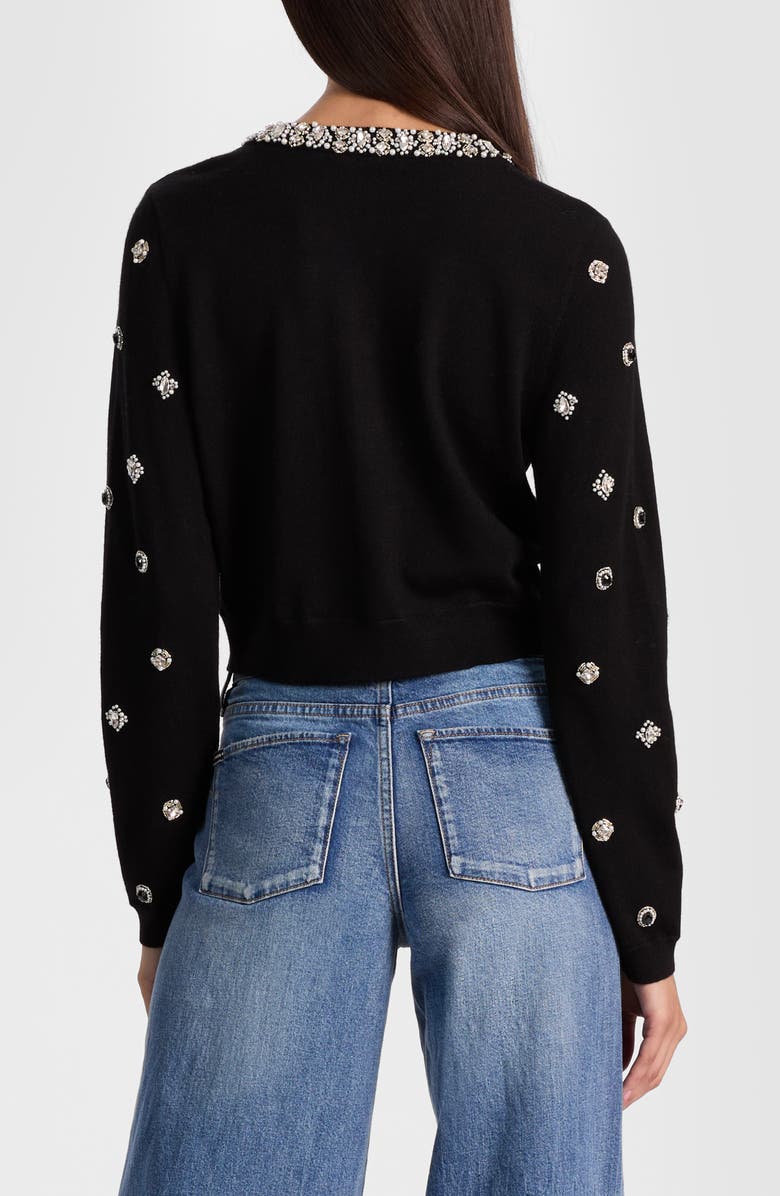 Alice + Olivia Dollie Jewel Embellished Cardigan, Alternate, color, Black