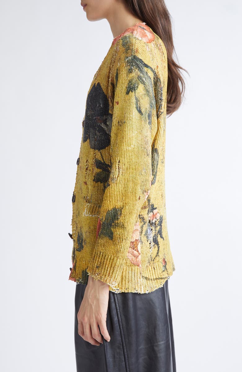 R13 Ripped Floral Cardigan, Alternate, color, Ochre Floral