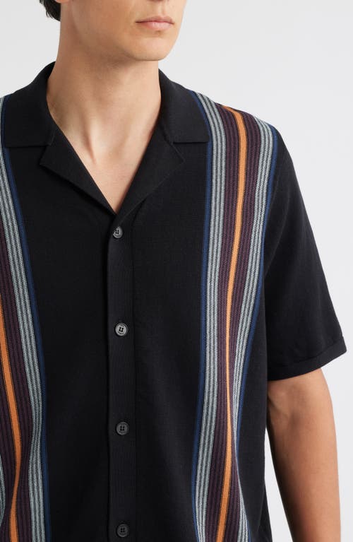 Wax London Ivy Stripe Knit Cotton Camp Shirt In Black