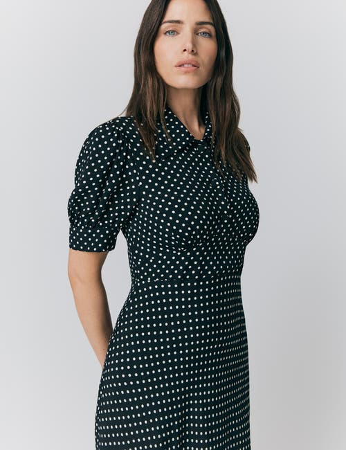 Ghost London Wilma Crepe Polka Dot Midi Tea Dress In Green
