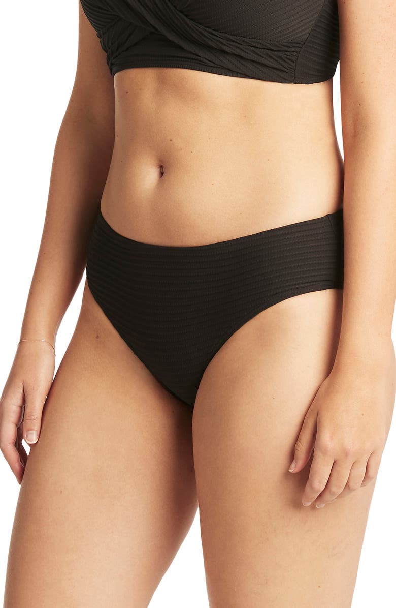 Sea Level Textured Bikini Bottoms, Alternate, color, Black