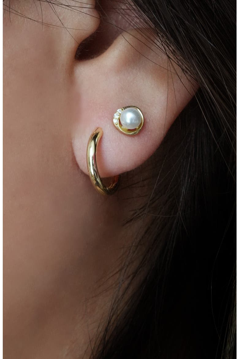 Set of 2 Faux Pearl Stud & Hoop Earrings, Alternate, color, GOLD