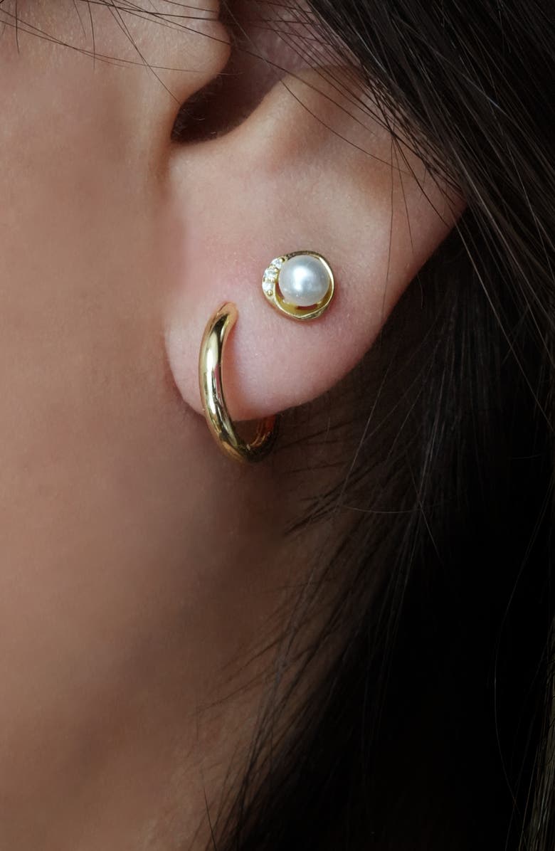 Argento Vivo Sterling Silver Set of 2 Faux Pearl Stud & Hoop Earrings, Alternate, color, Gold