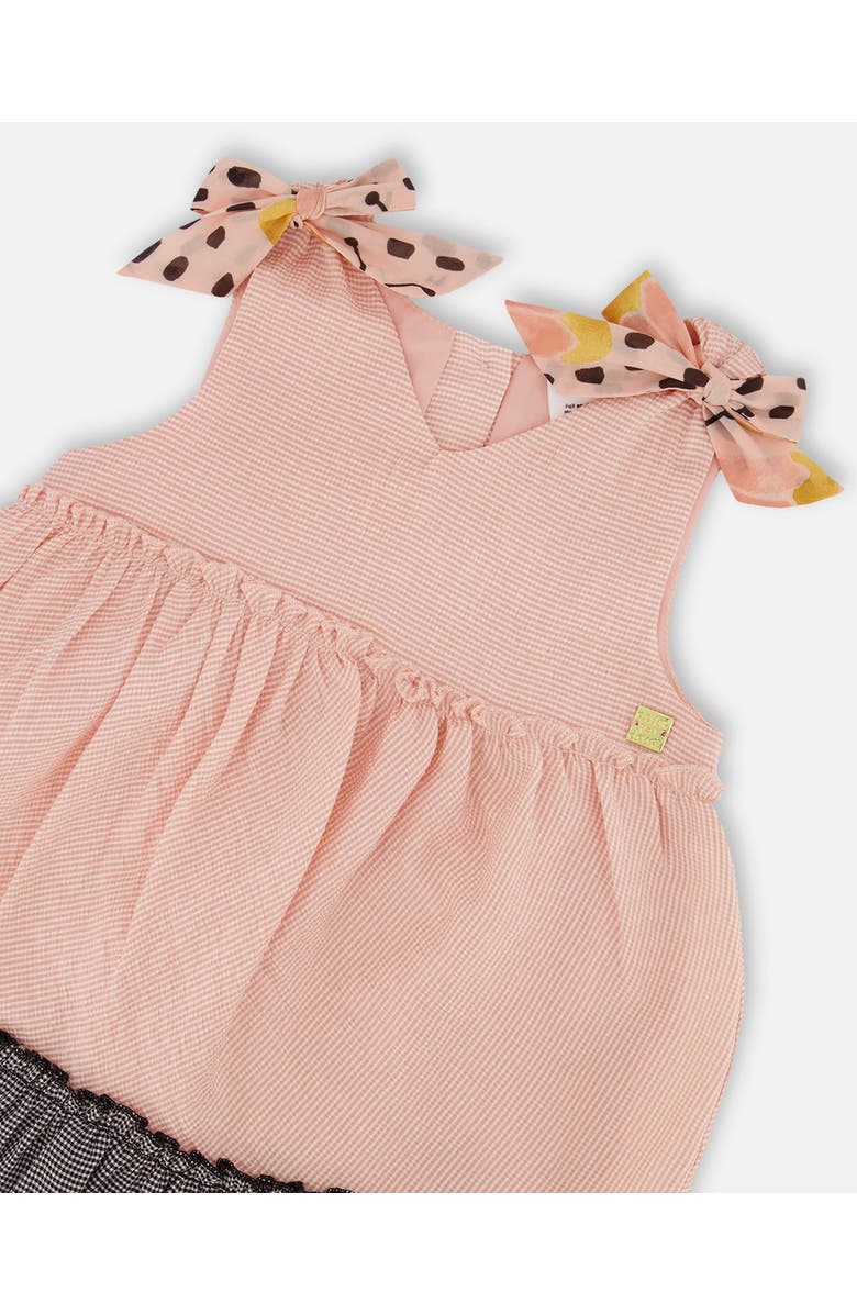 Deux par Deux Little Girl's Tiered Dress With Bows Pink And Black, Alternate, color, Pink And Black