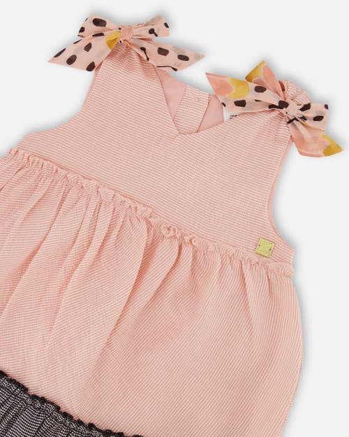 Deux Par Deux Girl's Tiered Dress With Bows Pink And Black In Pink And Black