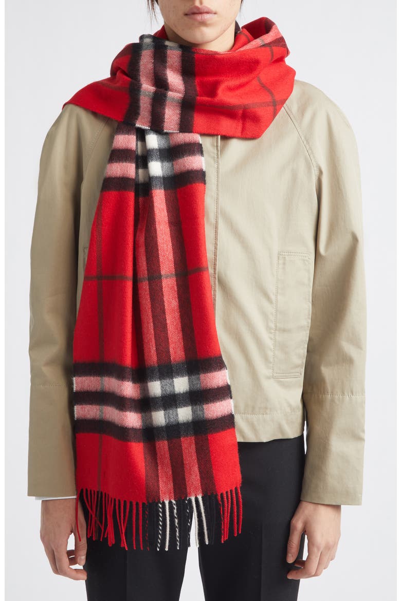 Giant Check Cashmere Scarf, Alternate, color, POST RED