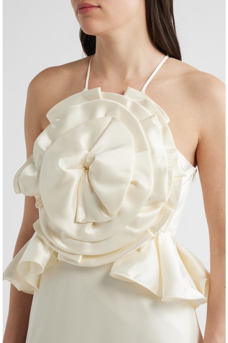 Tashi Rosette Bodice Satin Gown, Alternate, color, CREAM