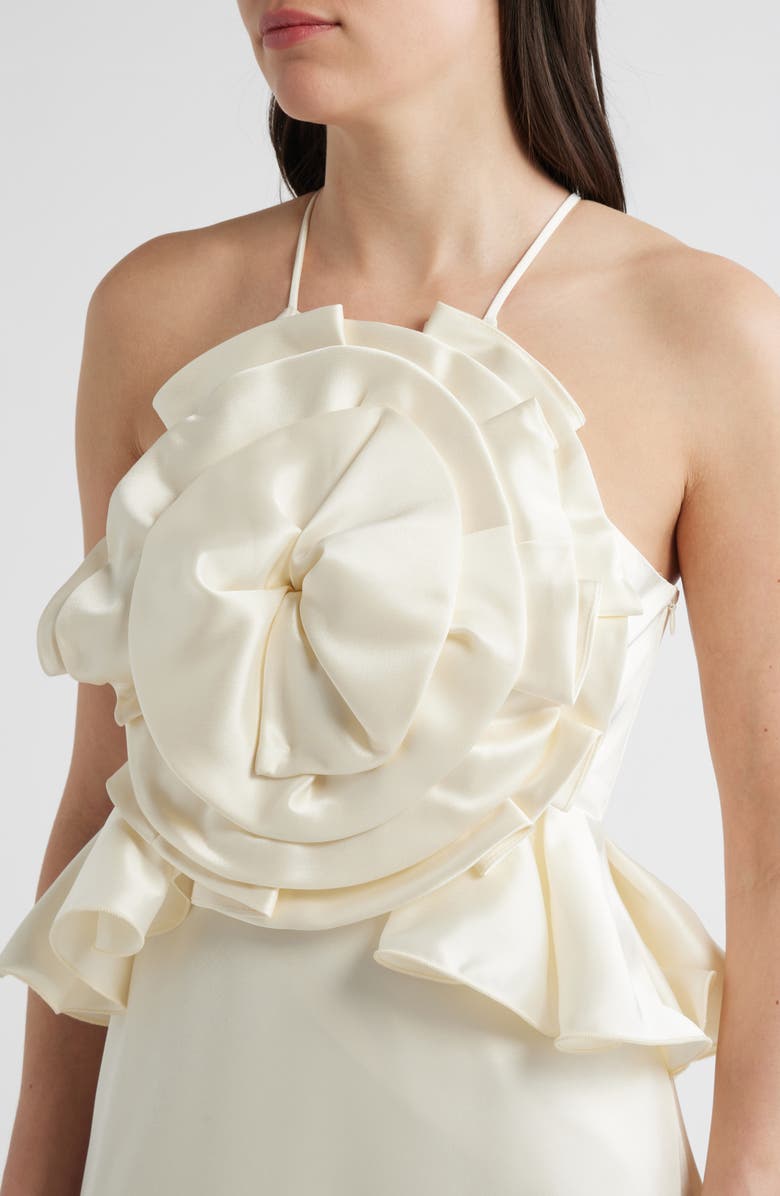 CIEBON Tashi Rosette Bodice Satin Gown, Alternate, color, Cream