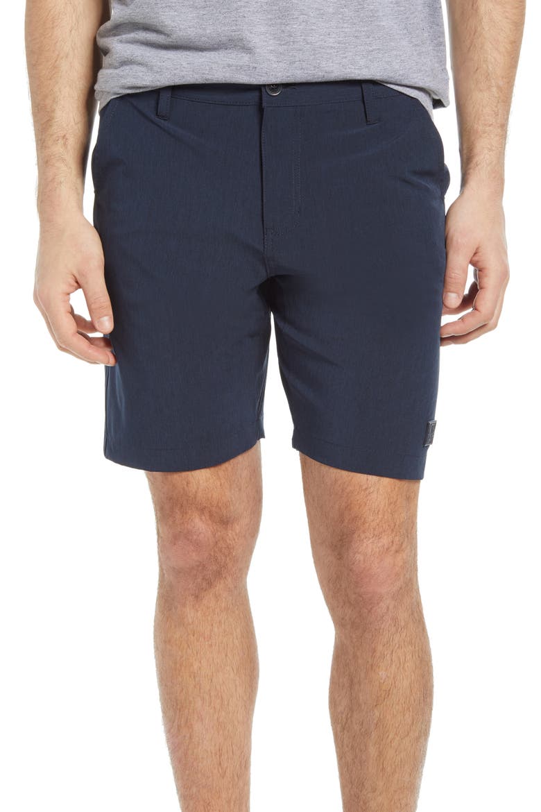 Micro Graph Hybrid Flat Front Shorts, Main, color, NAVY