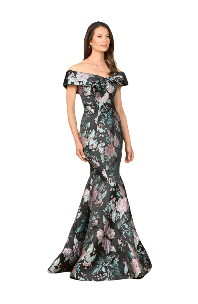 LARA New York Fitted, Mermaid Brocade Gown, Main, color, Black/Multi