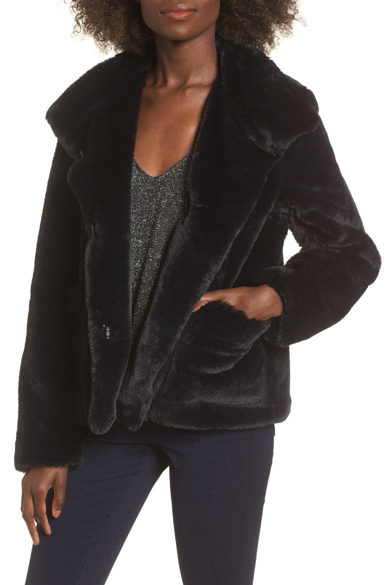 Fur-Fect Faux Fur Jacket, Main, color, BLACK