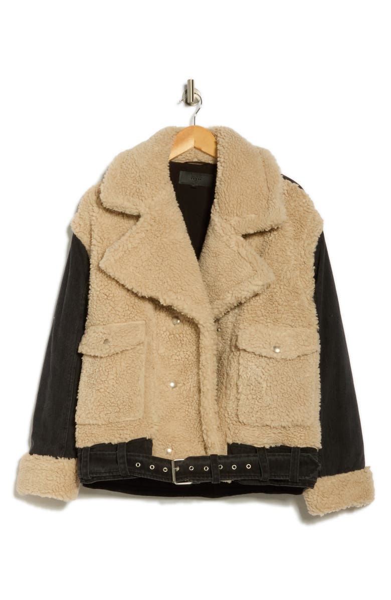 BLANKNYC Oversize Faux Shearling & Black Denim Jacket, Alternate, color, Hitch Hiker
