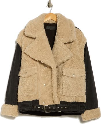 Oversize Faux Shearling & Black Denim Jacket