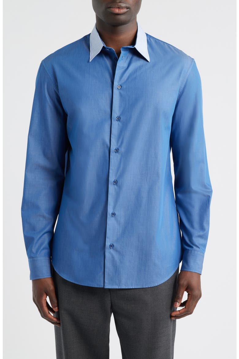 Blue Cotton Button-Up Shirt with Pinstripe Collar, Main, color, SOLID BRIGHT BLUE