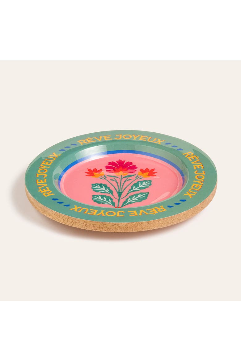 Lakri Round Wood Serving Green Entertaining Artisan, Alternate, color, Green
