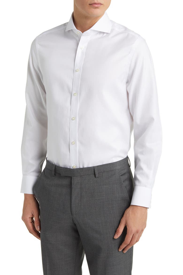 Slim Fit Non-Iron Cotton Twill Dress Shirt, Alternate, color, WHITE