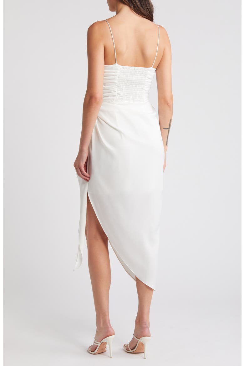 Ruched Bodice Satin Midi Dress, Alternate, color, IVORY