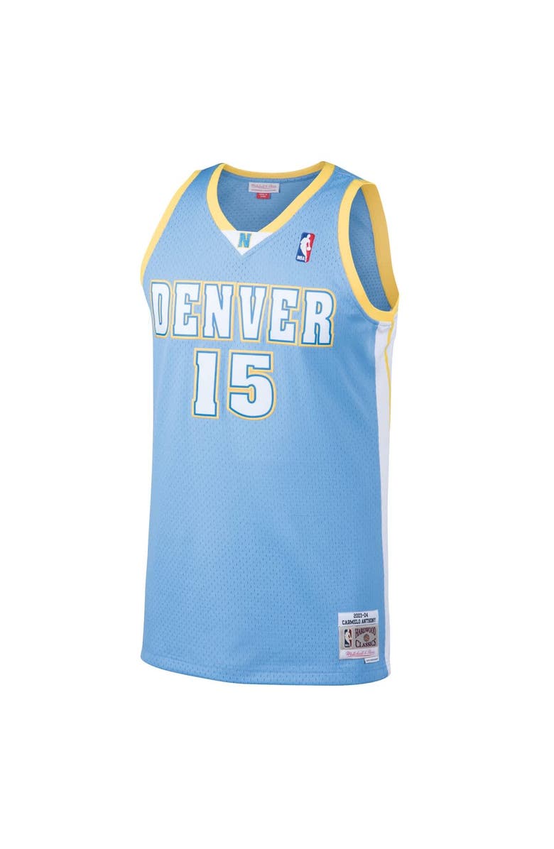 Mitchell & Ness Men's Mitchell & Ness Carmelo Anthony Light Blue Denver Nuggets Hardwood Classics Swingman Jersey, Alternate, color,