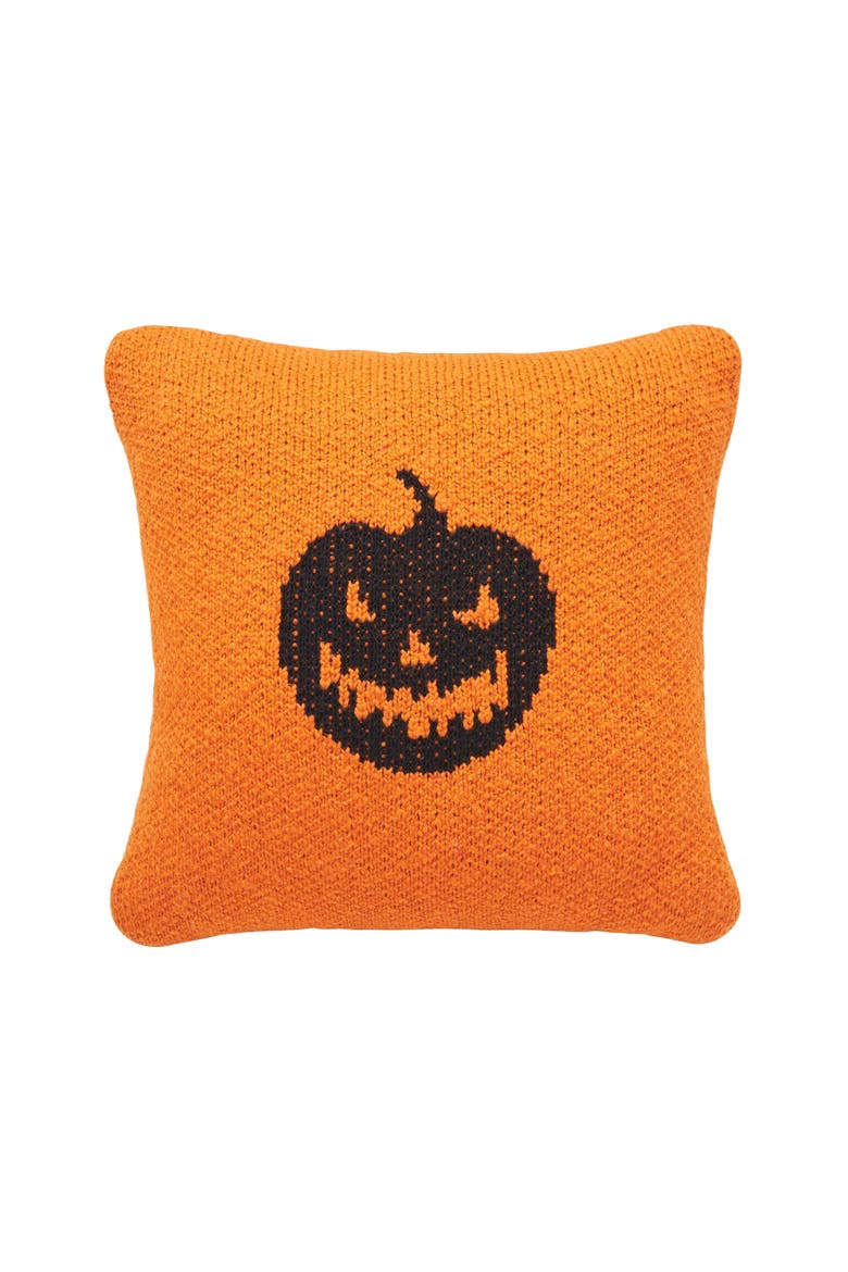 Jack O' Lantern Cotton Knit Small 10" x 10" Autumn Fall Accent Pillow, Alternate, color, Black