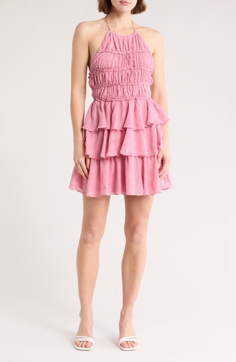 Halter Neck Ruffle Tiered Minidress