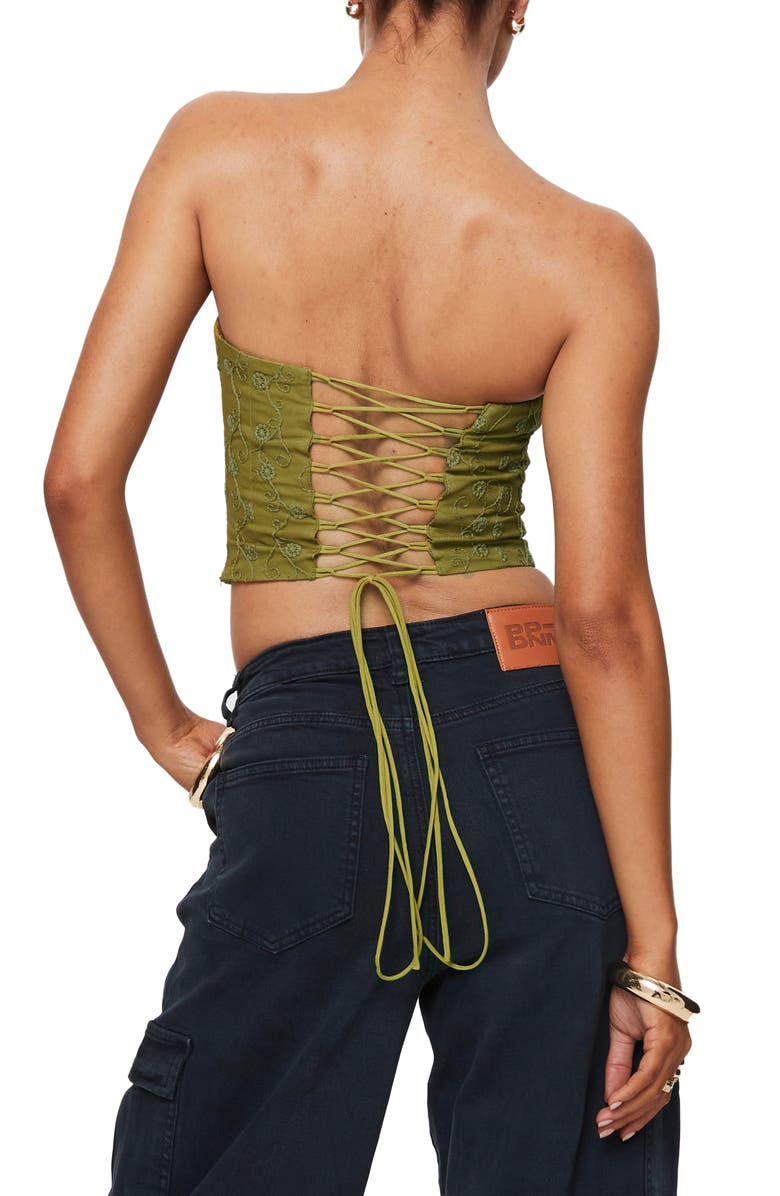 Princess Polly Field Daisies Embroidered Strapless Corset Top, Alternate, color, 