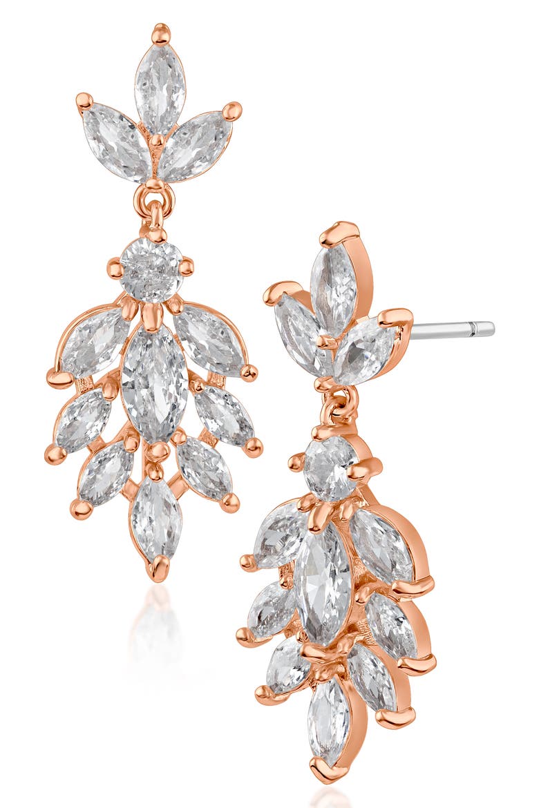 Marquise CZ Leaf Shape Drop Earrings, Main, color, ROSE GOLD