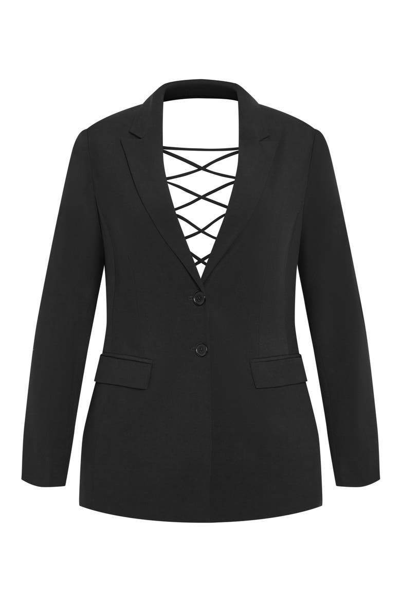 Jazmin Lace-Up Open Back Jacket, Alternate, color, BLACK