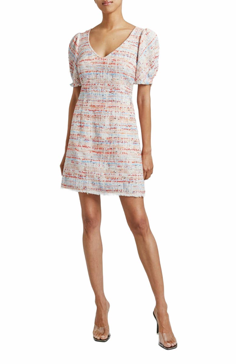 Santorelli BIANCA Tweed Shift Dress with Puff Sleeves, Main, color, Shell