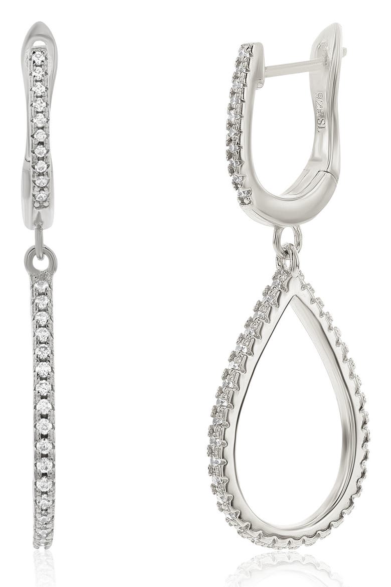 Cubic Zirconia Drop Huggie Hoop Earrings, Main, color, SILVER