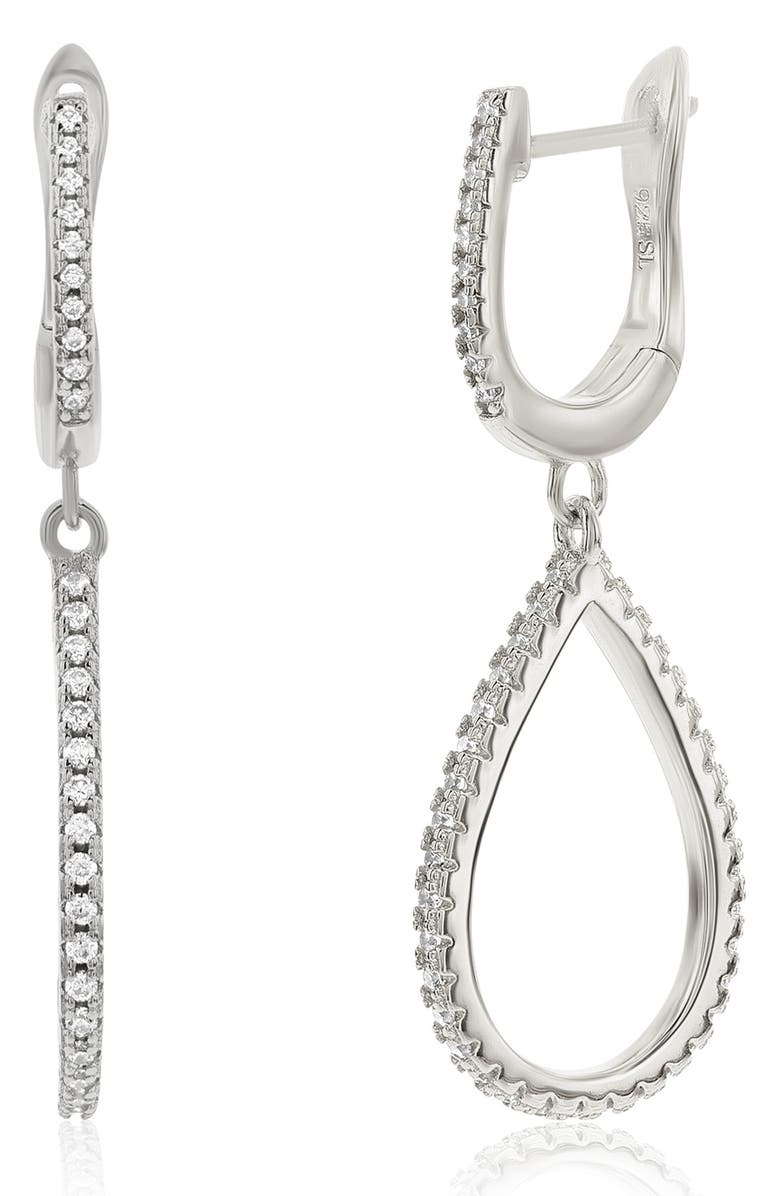 SUZY LEVIAN Cubic Zirconia Drop Huggie Hoop Earrings, Main, color, Silver