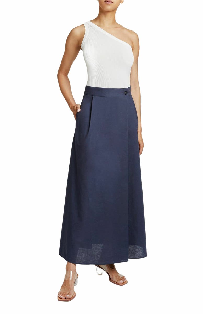 Santorelli DREW A-Line Midi Cotton Skirt with Buttoned Waistband, Main, color, 
