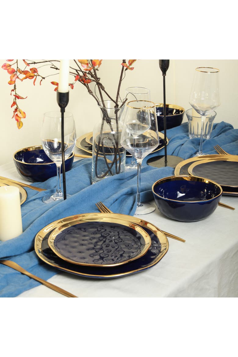 Florian Porcelain 32-Piece Dinnerware Set, Alternate, color, Navy Blue